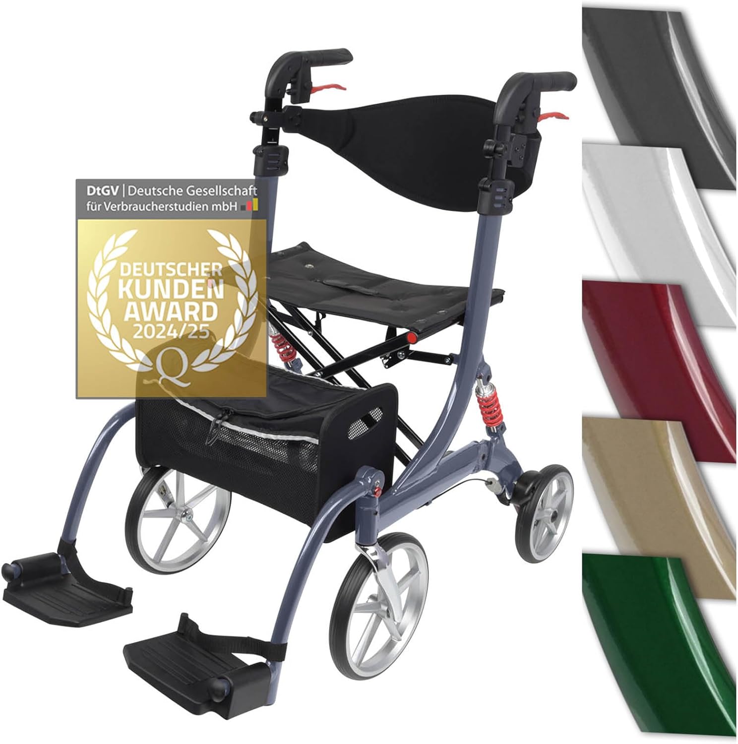 Besco Medical Spring Vario 2-in-1 Rollator Wheelchair - Lightweight Rollator with Wheelchair Function and Comfort Suspension - Foldable, Height Adjustable & Convertible to Transport Chair - Model L