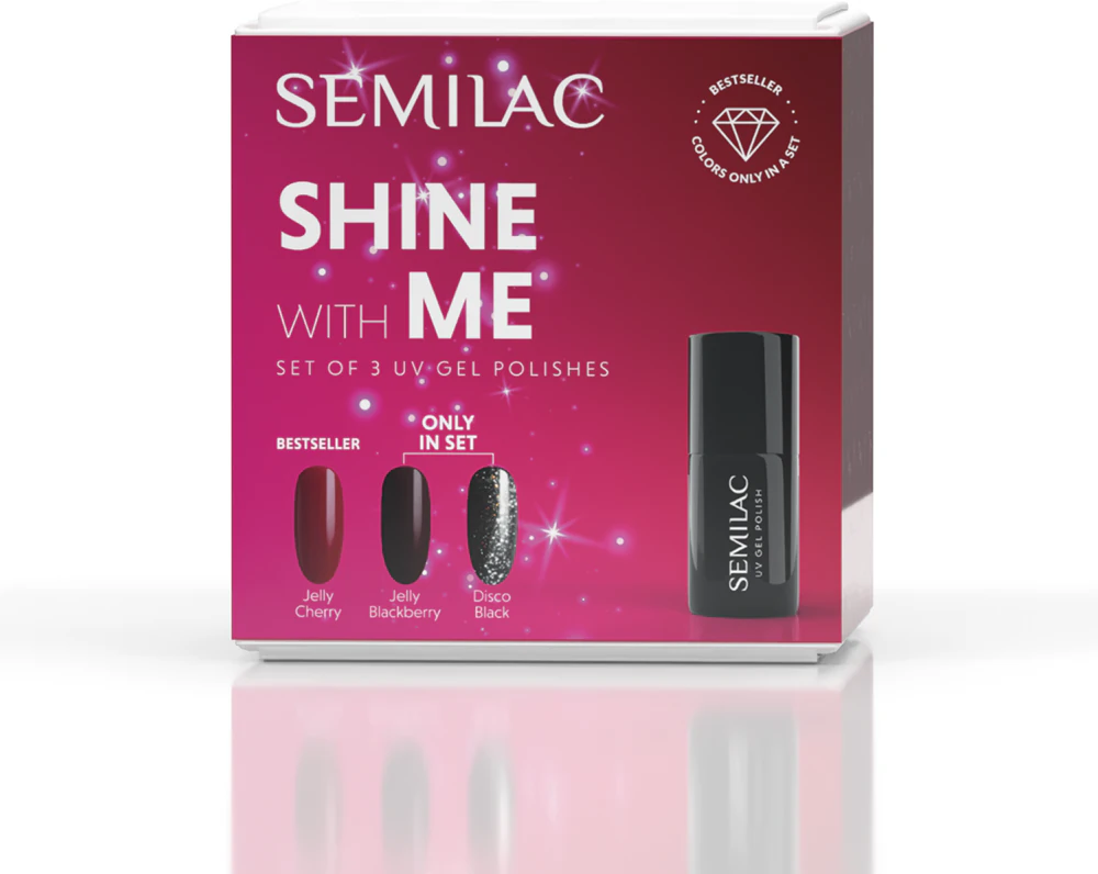 Semilac Shine With Me Set with nail polishes for use with a UV/LED lamp