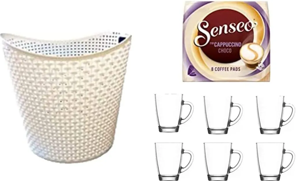 WAK INNOVATION Senseo Cappuccino Choco, suitable for Senseo and other coffee machines. Special offer: 6 coffee mugs with handles plus laundry basket offer, rattan design, 27 litres. 27000 ml