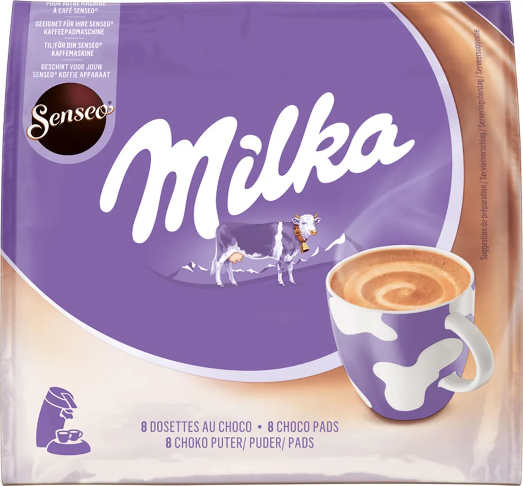 Senseo Milka Choco Pads, chocolate drink, cocoa drink, coffee pads, 8 pads for 8 servings, 112 g