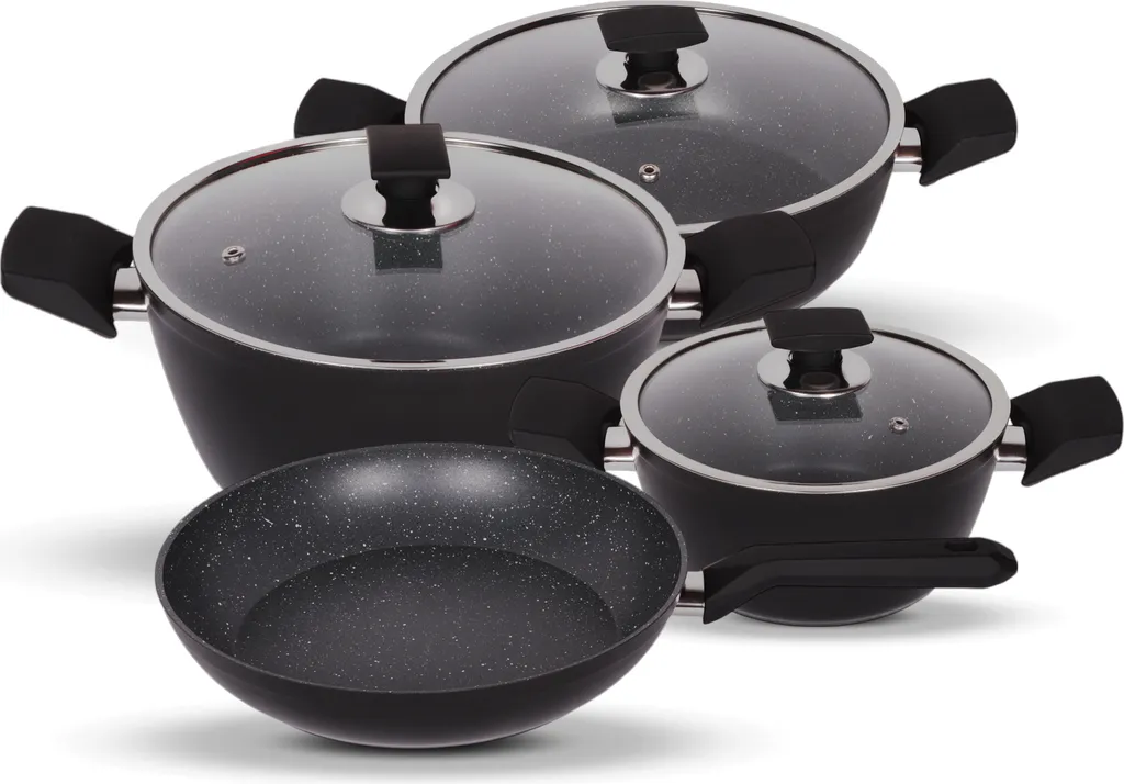 Serenk Excellence Non-Stick Pots and Pans Set, 7-Piece Granite Cookware Set with Induction Base, 7.8" - 9.4" - 10.2" - 10.2", Made in Turkey