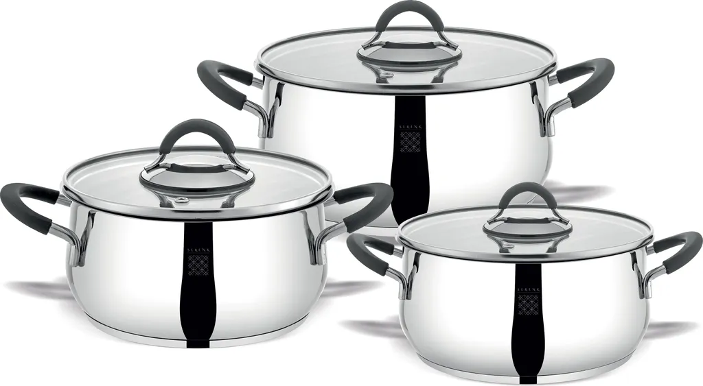 Serenk Modernist Cookware Set - 6 pieces, stackable stainless steel pots and pans, space-saving design, non-stick coating, induction compatible