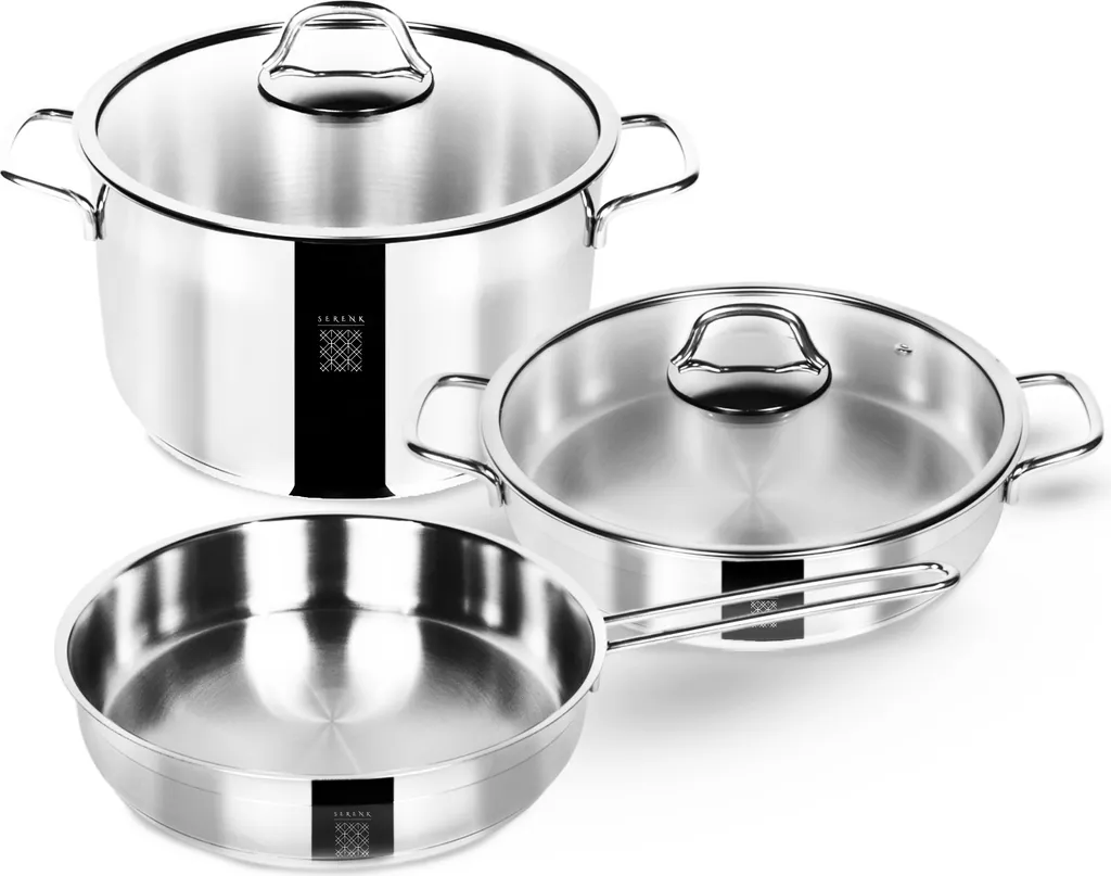 Serenk Modernist Stainless Steel Pot and Pan Set, 5-Piece Cookware Set with Induction Base, Frying Pan, Dishwasher Safe, Made in Turkey
