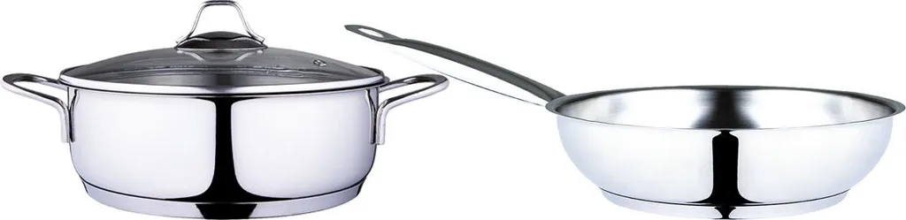 Serenk Modernist Pan & Pot Set, Stainless Steel Pan, Serving Pan, Suitable for All Hobs Including Induction, Saucepans, Silver, 3-Piece, Made in Turkey
