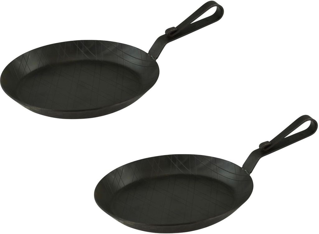 GVKECO Serving pan made of wrought iron with curved hook handle Ø 20 cm 2 pieces