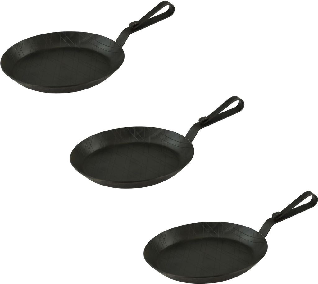 GVKECO Serving pan made of wrought iron with curved hook handle Ø 20 cm 3 pieces