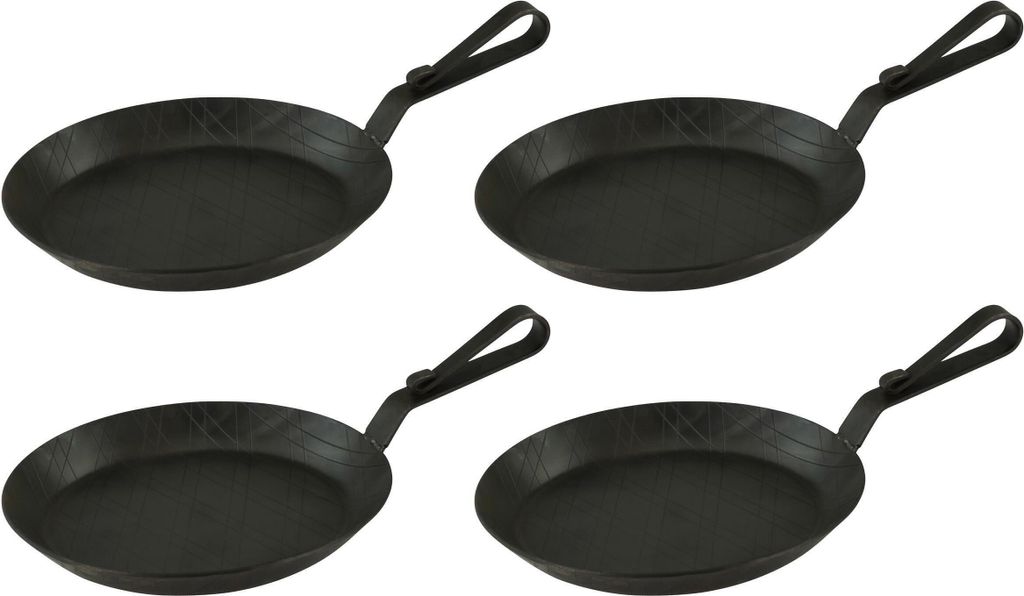 GVKECO Serving pan made of wrought iron with curved hook handle Ø 20 cm, 4 pieces