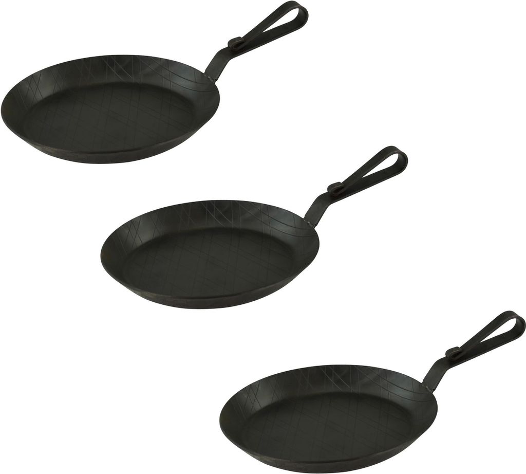 GVKECO Serving pan made of wrought iron with curved hook handle Ø 24 cm 3 pieces
