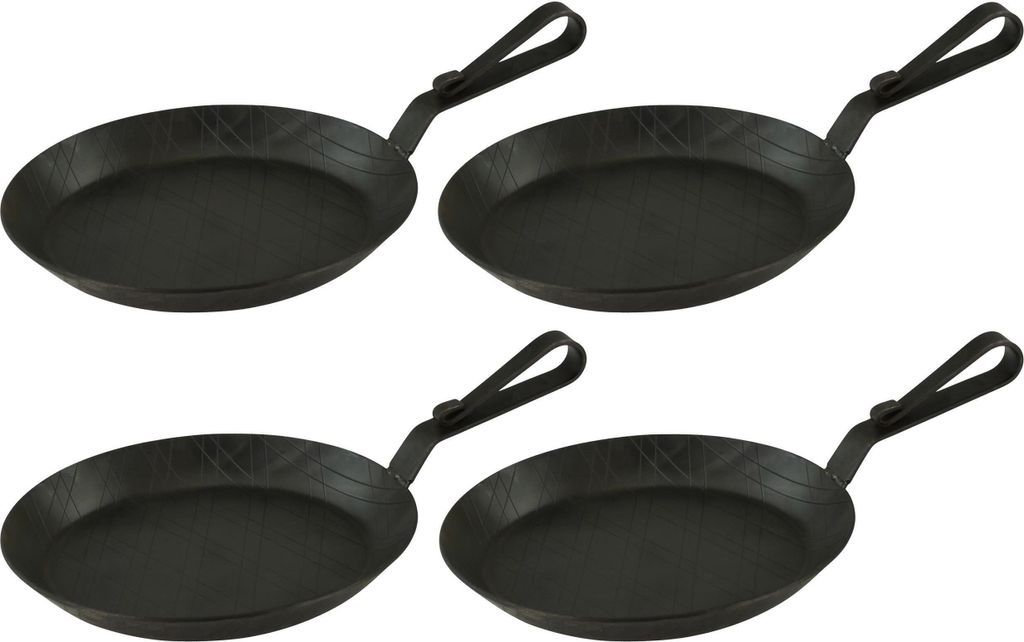 GVKECO Serving pan made of wrought iron with curved hook handle Ø 24 cm, 4 pieces