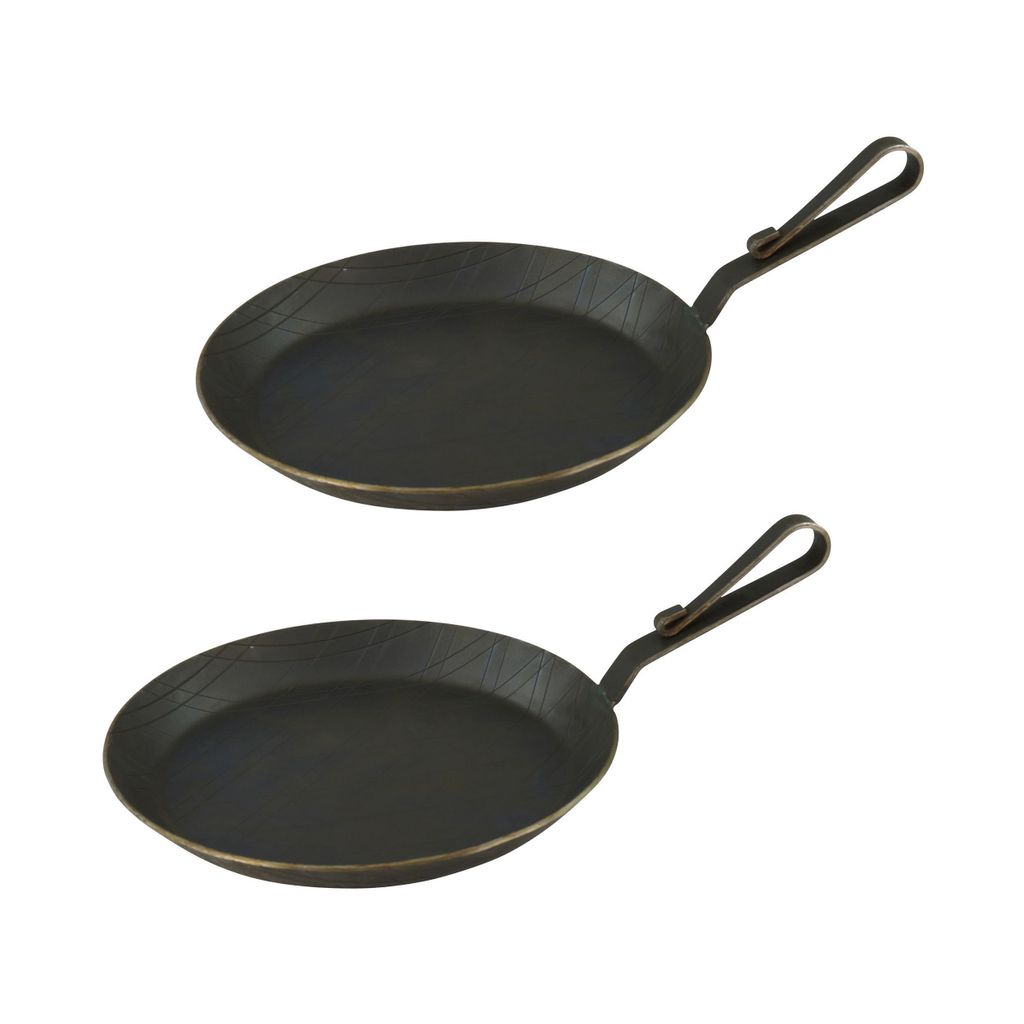 GVKECO Serving pan made of wrought iron with curved hook handle Ø 28 cm 2 pieces
