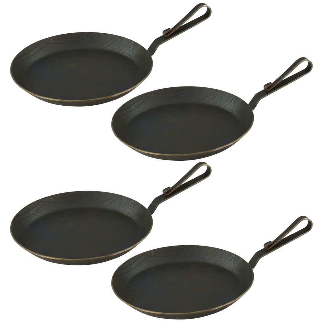 GVKECO Serving pan made of wrought iron with curved hook handle Ø 28 cm, 4 pieces