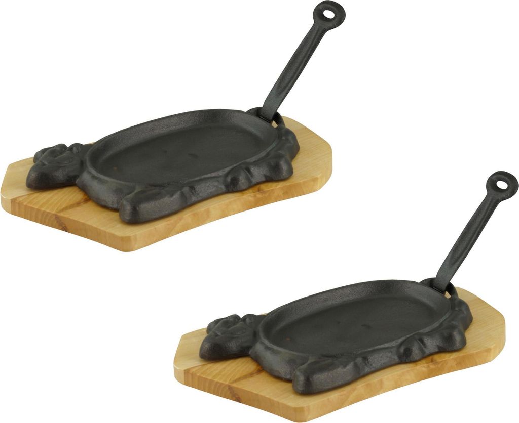 GVKECO Cast iron beef-shaped serving pan with wooden trivet, set of 2
