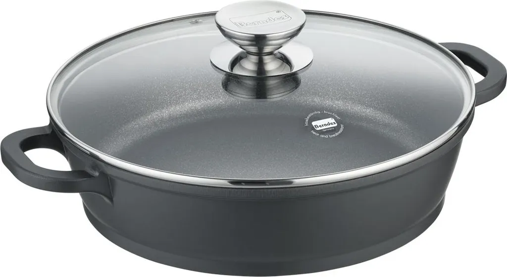 Berndes Serving pan with glass lid, 24 cm, cast aluminum, black - Vario Click