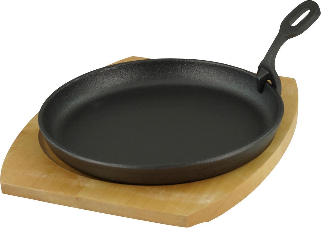 GVKECO Serving pan with wooden trivet Ø 22cm, cast iron, 1 piece in set