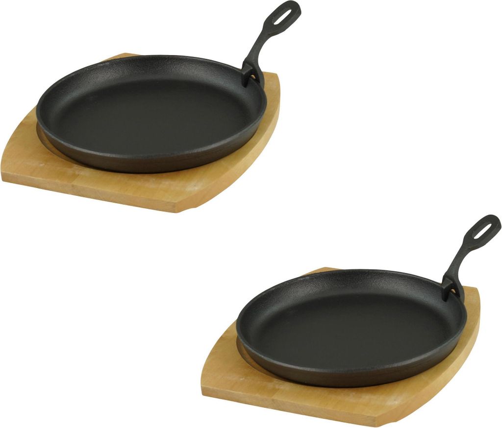 GVKECO Serving pan with wooden trivet Ø 22cm, cast iron, 2 pieces per set