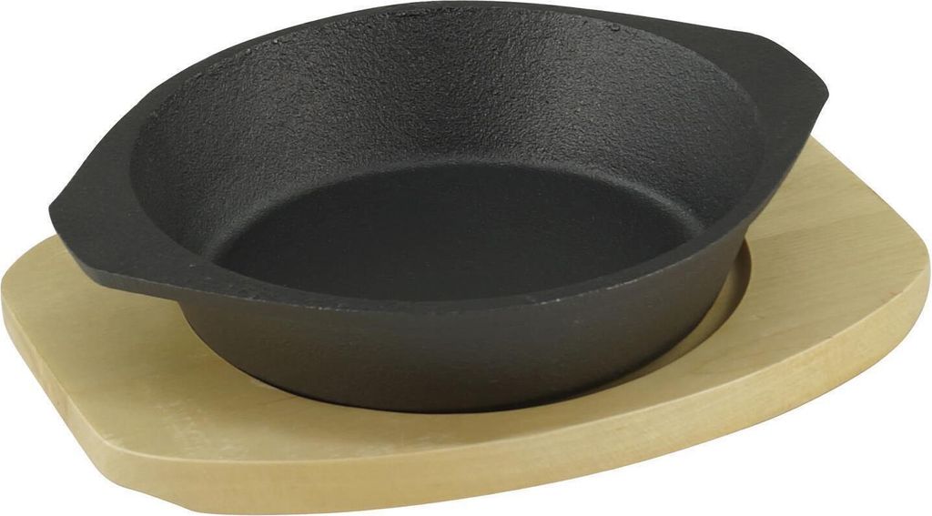GVKECO Cast iron serving pan Ø 19 cm with wooden trivet, 1 piece per set