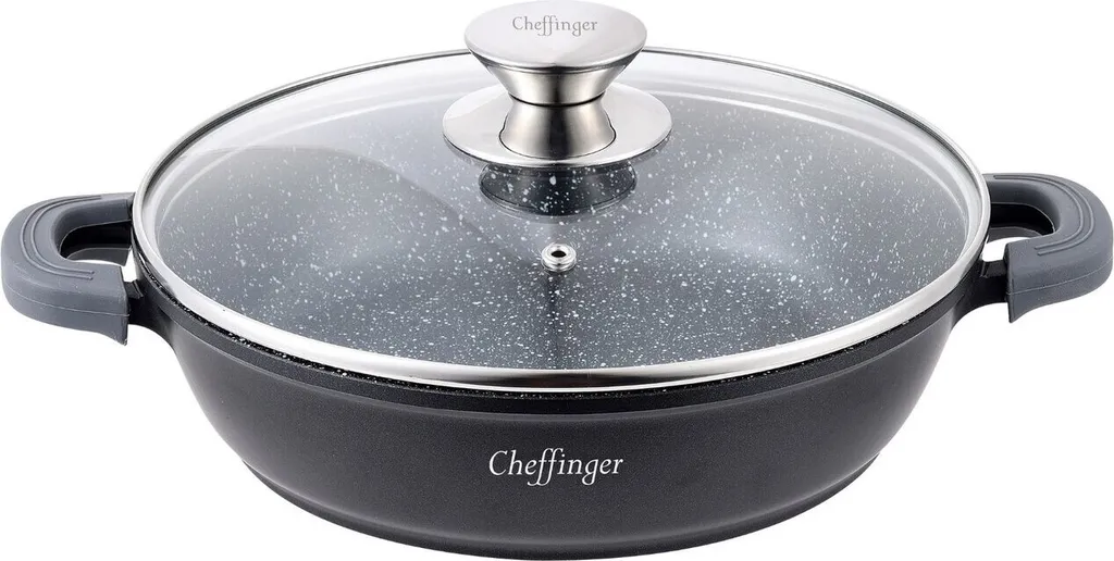 Cheffinger Serving pan, braising pan, saucepan, lid, induction, Ø24cm, cast aluminum pot, pan