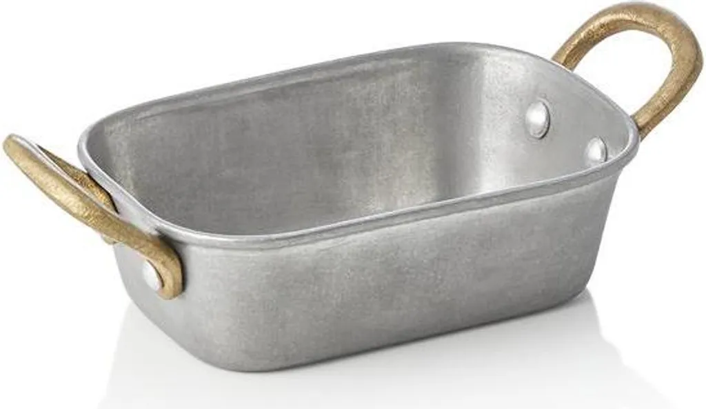 WAS GERMANY Serving pan STEEL & STYLE VINTAGE, with 2 brass handles, 13 x 8.5 x 3.5 cm, 230 ml, chrome-nickel steel
