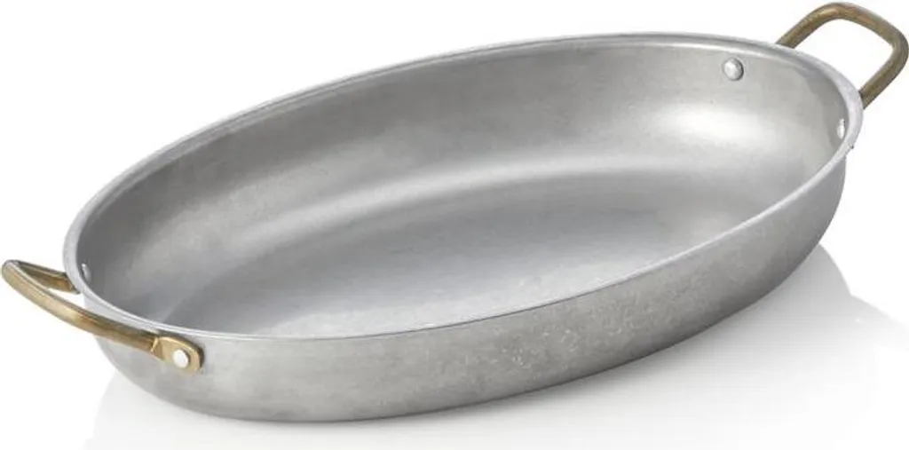 WAS GERMANY Serving pan STEEL & STYLE VINTAGE, with 2 brass handles, 31 x 22 x 4.5 cm, 1.4 ltr., chrome-nickel steel