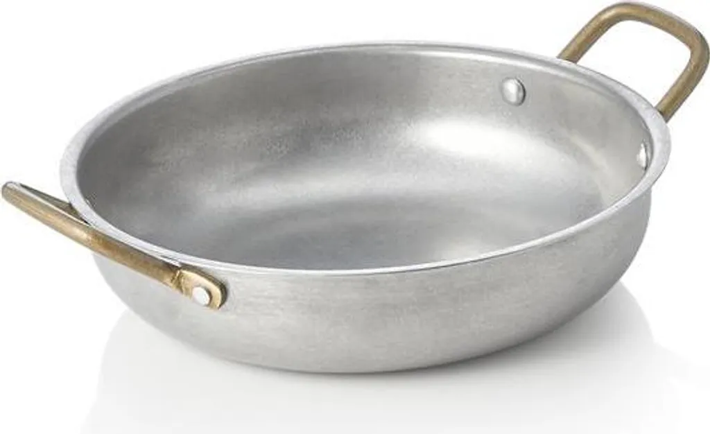 WAS GERMANY Serving pan STEEL & STYLE VINTAGE, with 2 brass handles, Ø 20 cm, 0.8 ltr., chrome-nickel steel