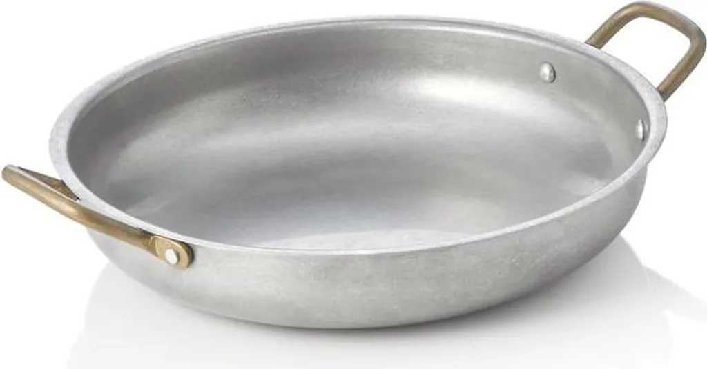WAS GERMANY Serving pan STEEL & STYLE VINTAGE, with 2 brass handles, Ø 23 cm, 1 liter, chrome-nickel steel