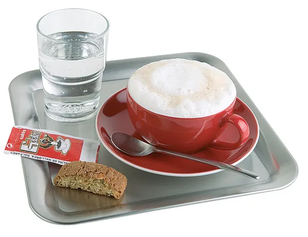 Coffee House serving tray, 23 x 23 cm, H: 1.5 cm, stainless steel, matte finish, 6 sets