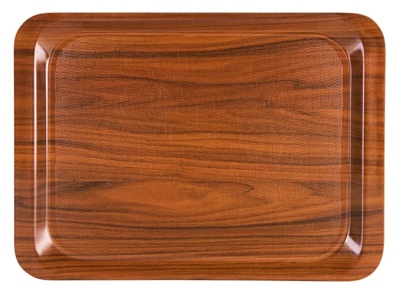 Contacto Serving tray, walnut-colored, non-slip, pressed wood, 44 x 32 x 1.7 cm