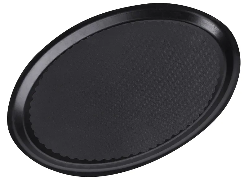 Oval serving tray, non-slip, black, polyester, 29 x 21 x 1.8 cm