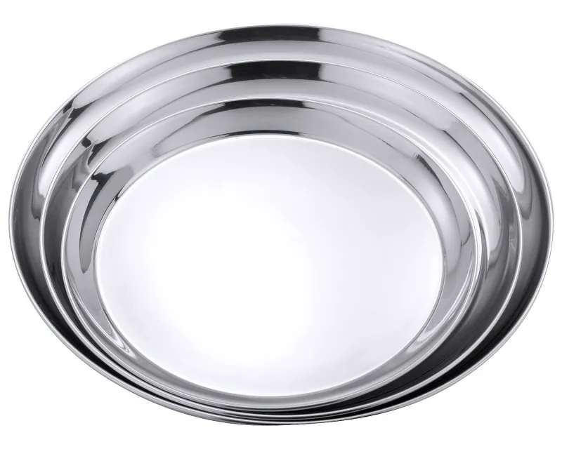 Serving tray, round, rolled edge, stainless steel, D: 30 cm, H: 2 cm