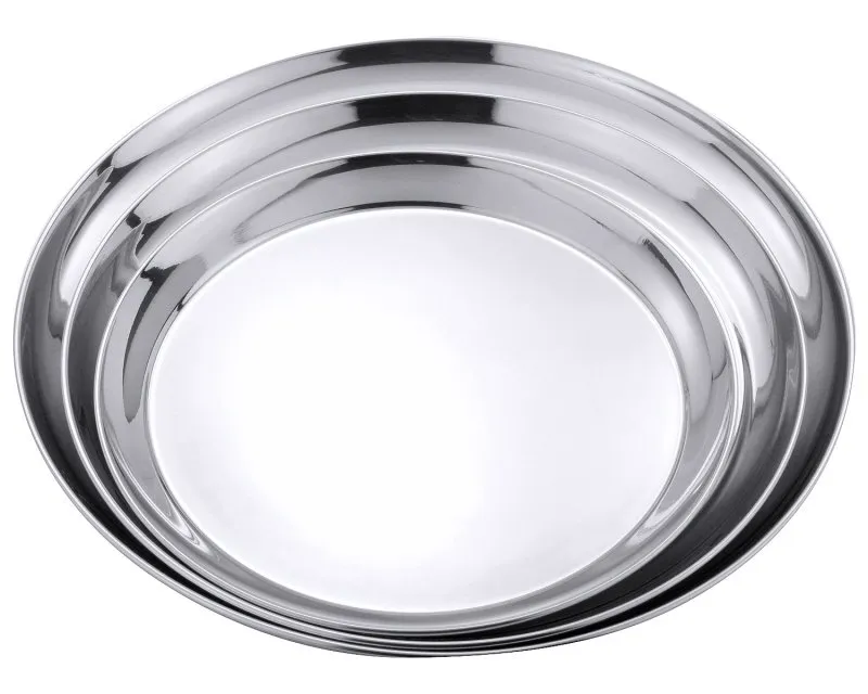 Serving tray, round, rolled edge, stainless steel, D: 35 cm, H: 2 cm