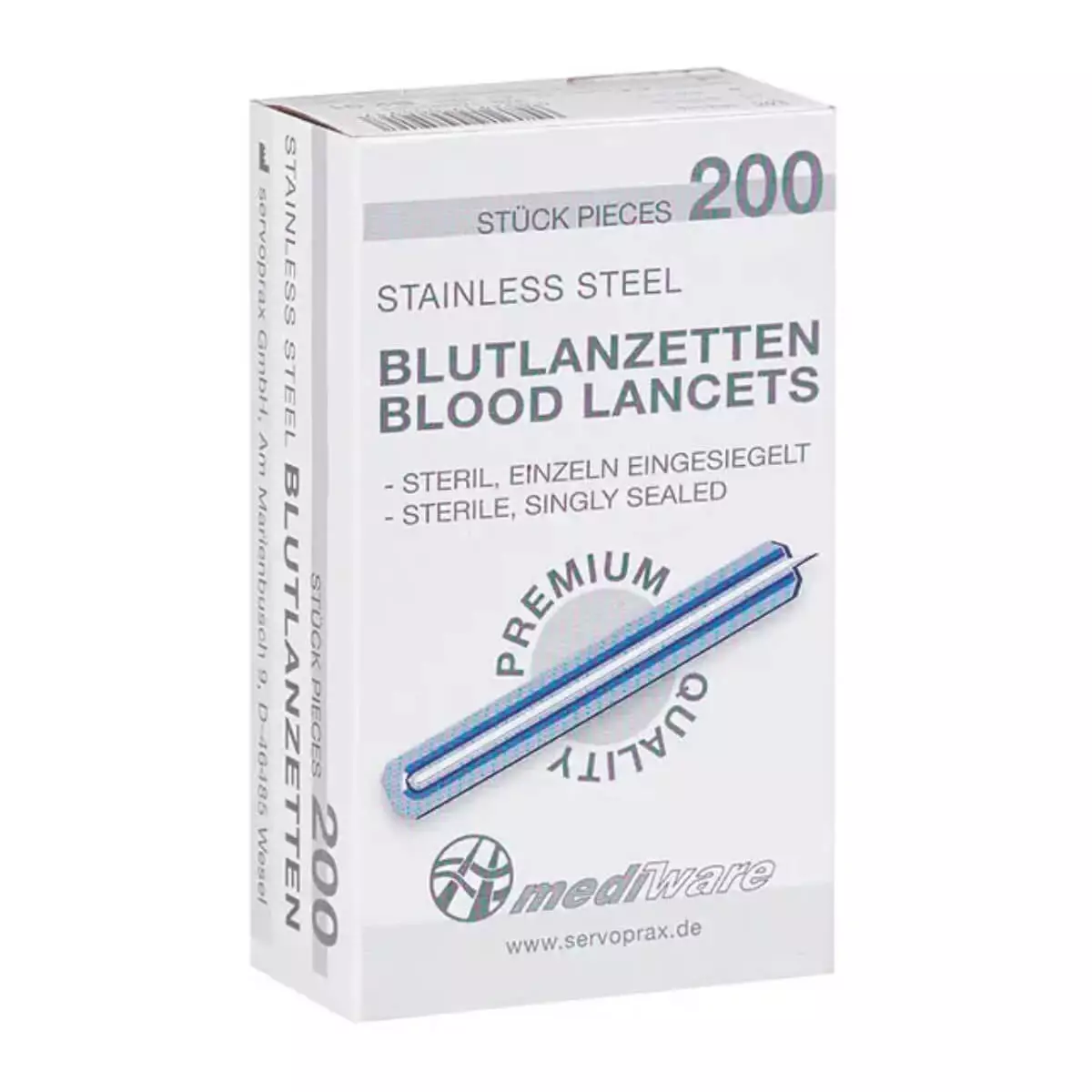 servoprax mediware Premium blood lancets, 200 pieces, Gauge 0.16 mm