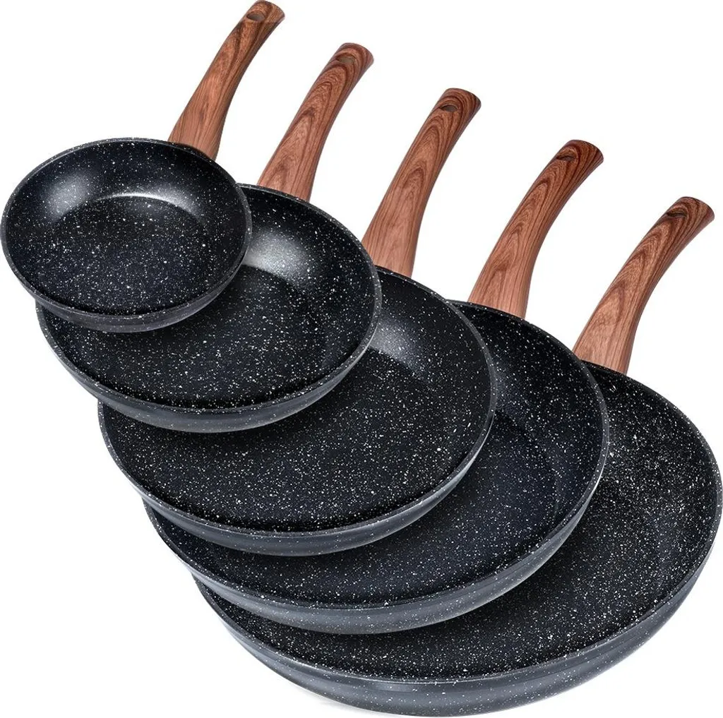 Vilde Set of 5 granite frying pans BLACK&WOOD 16 / 20 / 24 / 28 / 32 cm.