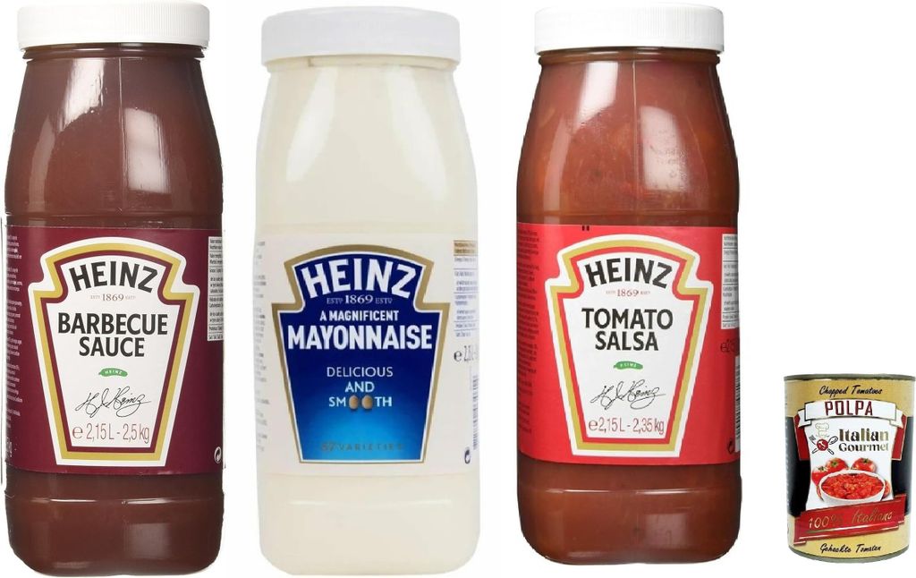 Set Salse Heinz Formato Maxi Sauces Set Maxi Size Mayonnaise, Barbecue and Tomato + Italian Gourmet Polpa 400g