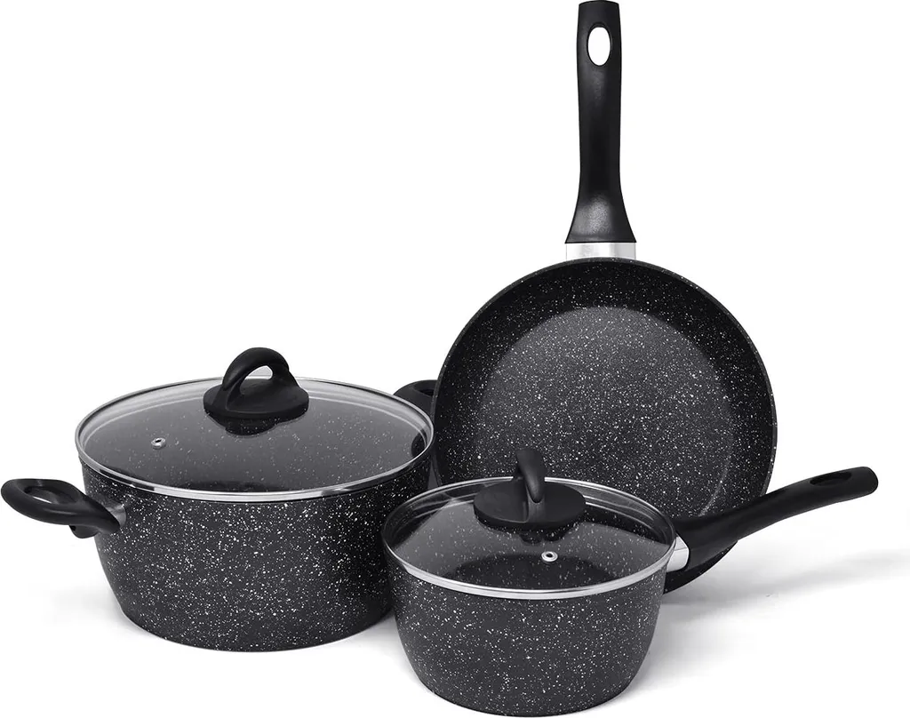 Markenlos Set of 3 induction frying pans with cool-touch handles - Non-stick pans with glass lids - Multifunctional cooking