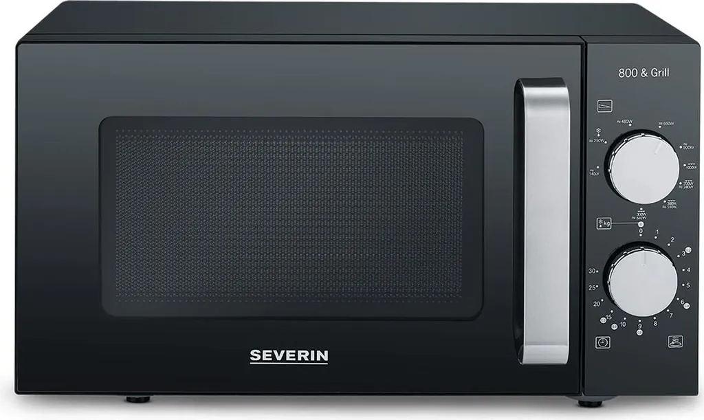 SEVERIN 2-in-1 Microwave with Glass Base and Grill MW 7762 made of Stainless Steel, Black/Silver Microwave Oven with Grill