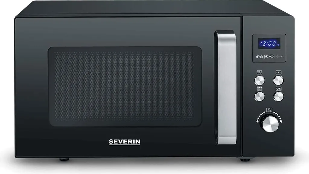 SEVERIN 2-in-1 Microwave with Glass Base and Grill MW 7763 made of Stainless Steel, Black/Silver Microwave Oven with Grill