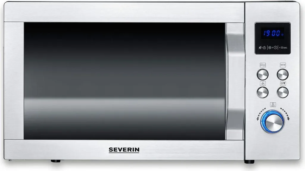 SEVERIN 3-in-1 Microwave with Glass Base MW 7777 made of Stainless Steel, Matte Black Silver Microwave Oven 3-in-1 Microwave