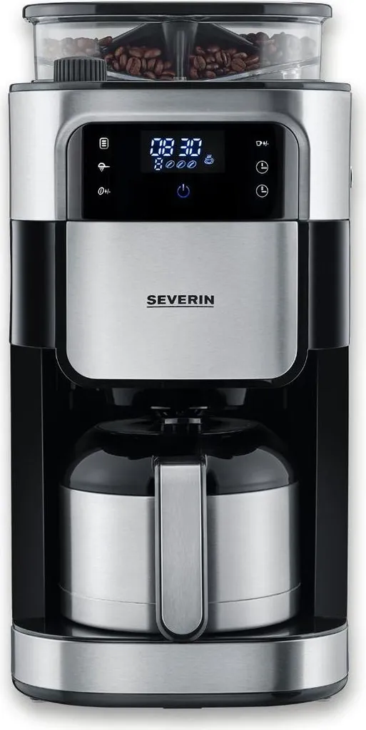 SEVERIN Filter Coffee Machine with Stainless Steel Grinder and Thermal Carafe KA 4814, Brushed Black/Silver, Coffee Maker, Filter Coffee, Coffee Maker, Filter Coffee Machine, Coffee Maker with Thermal Carafe
