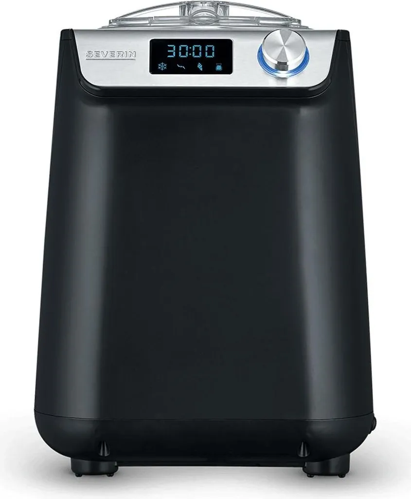 SEVERIN Compact Ice Cream Maker & Yogurt Maker EZ 7407 made of stainless steel, matte black. Ice cream maker with compressor. Self-cooling ice cream maker with compressor.