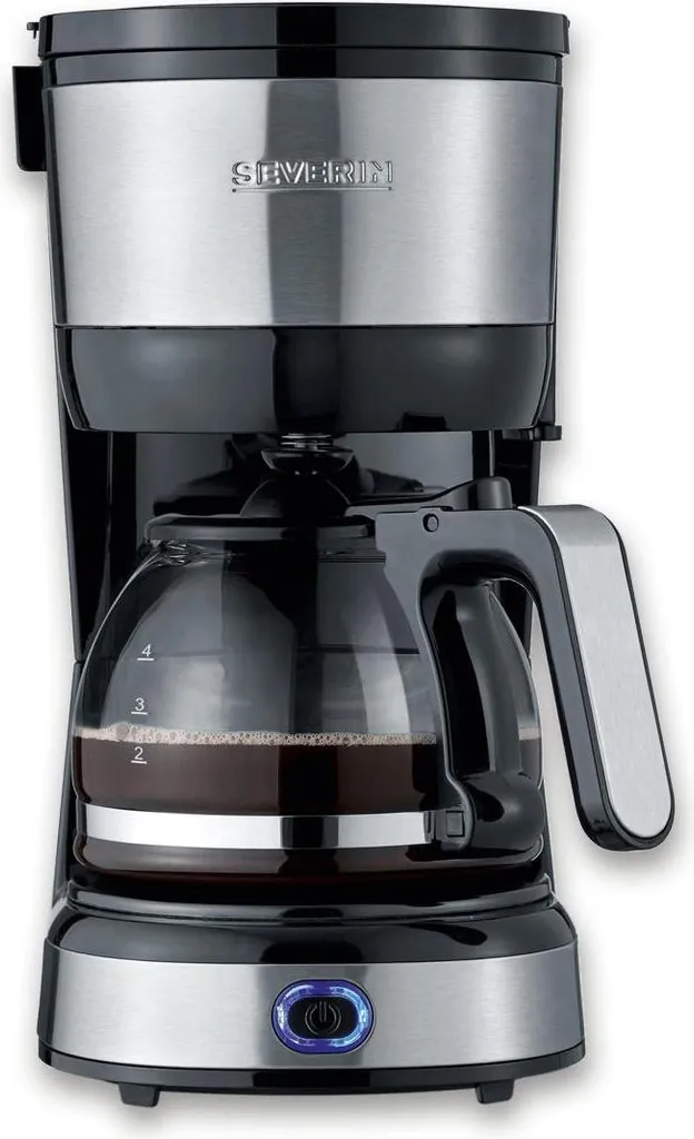 SEVERIN Compact Filter Coffee Machine KA 4808 made of stainless steel, brushed black and silver. Coffee machine with glass carafe. Filter coffee maker. Coffee maker with timer.