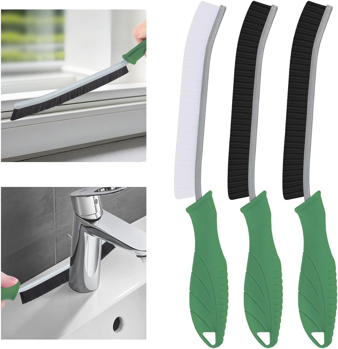 TQRR Hard Bristle Grout Cleaning BrushThin Joint Cleaning Brush, Small Cleaning Brush, Kitchen Brush, Cleaning Tool for Toilet, Bathroom, Home, Bathtub, Sink (3, Green)