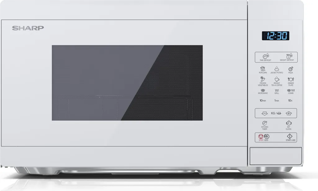 SHARP Microwave with Grill 20L 800W/1000W Digital 11 Power Levels Crystal White YC-MG02E-C