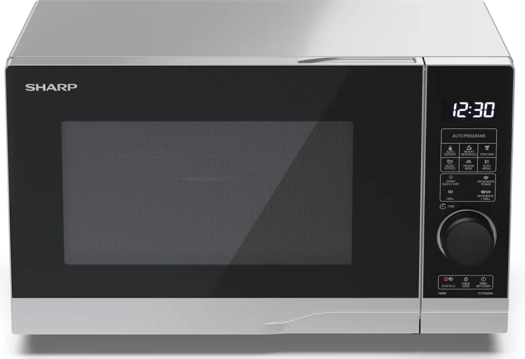 SHARP YC-PG204AE-S Microwave with Grill, Microwave: 700W, Grill: 900W, 10 Power Levels, Silver
