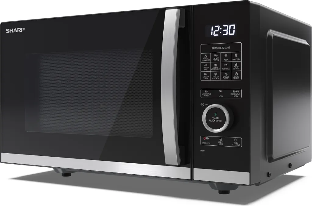 Sharp YC-QG254AE-B Microwave Oven, Black, 900 W - Capacity: 25 liters - Microwave power levels: 10 - Control type: Semi-digital