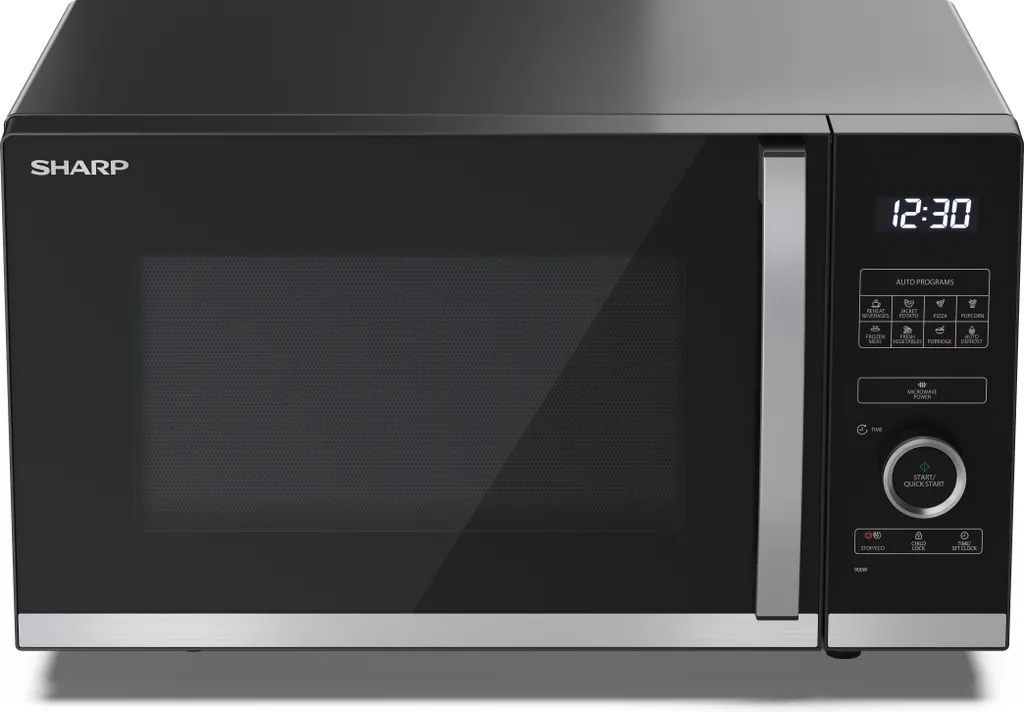 SHARP YC-QS254AE-B Microwave Oven, 900W microwave power, 10 power levels, black
