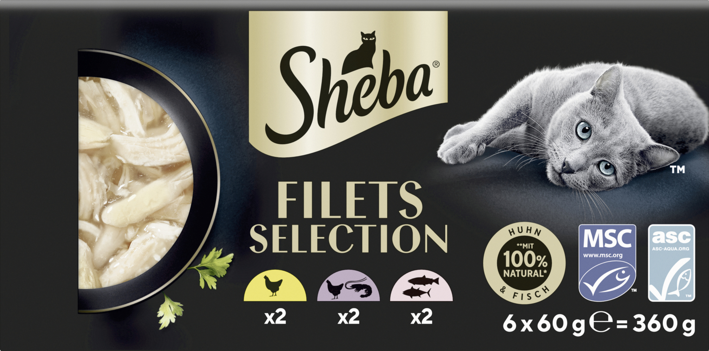 Sheba Fillets Selection Chicken, Shrimp & Seafood, Salmon & Tuna Multipack 360g