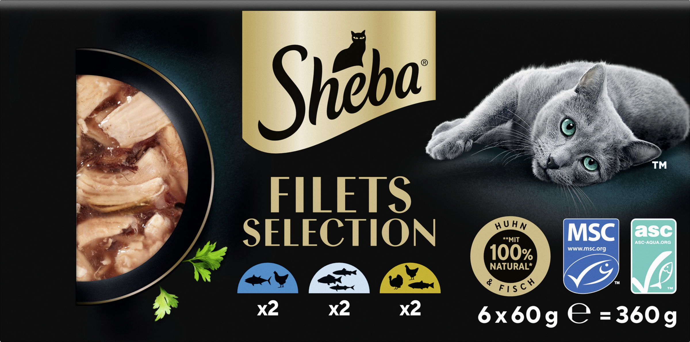 Sheba Fillets Selection Tuna & Chicken, Whitefish, Poultry & Salmon Multipack 360g