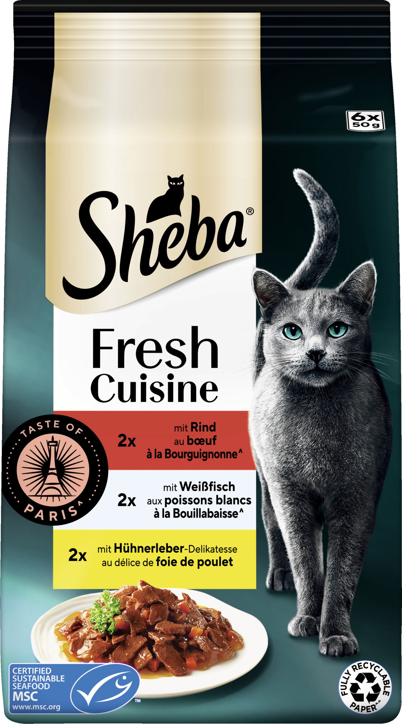 Sheba Fresh Cuisine Taste of Paris Multipack Pouches Beef White Fish MSC Chicken Liver
