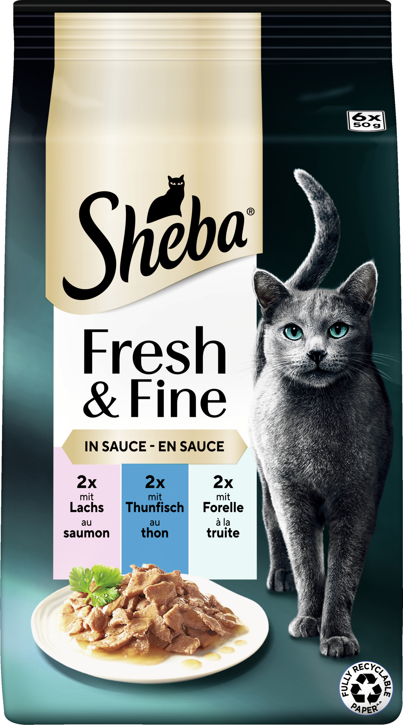 Sheba Fresh & Fine Portion Pouches Salmon, Tuna & Trout in Sauce