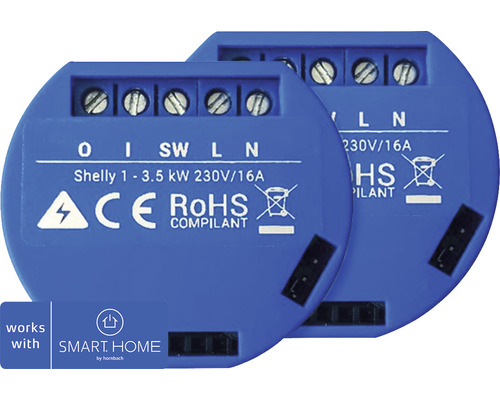 Shelly set of 2 Shelly 1 WiFi switch - compatible with SMART HOME by hornbach